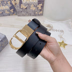 3.0cm Reversible Calfskin Leather Belt – Rotating Metal Buckle