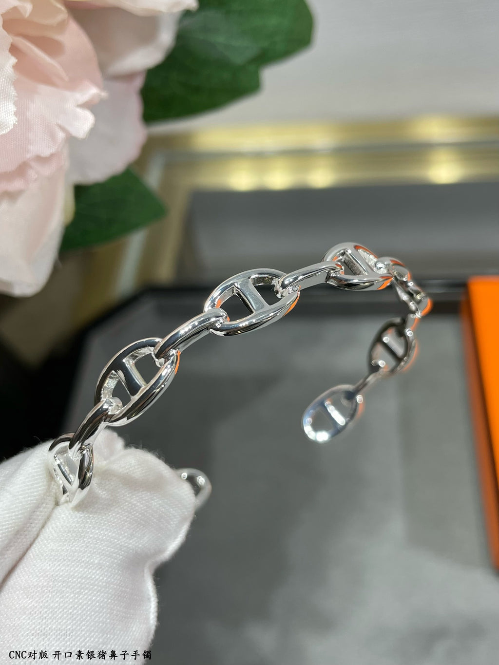 HRMS 925 Silver Open Cuff Bracelet