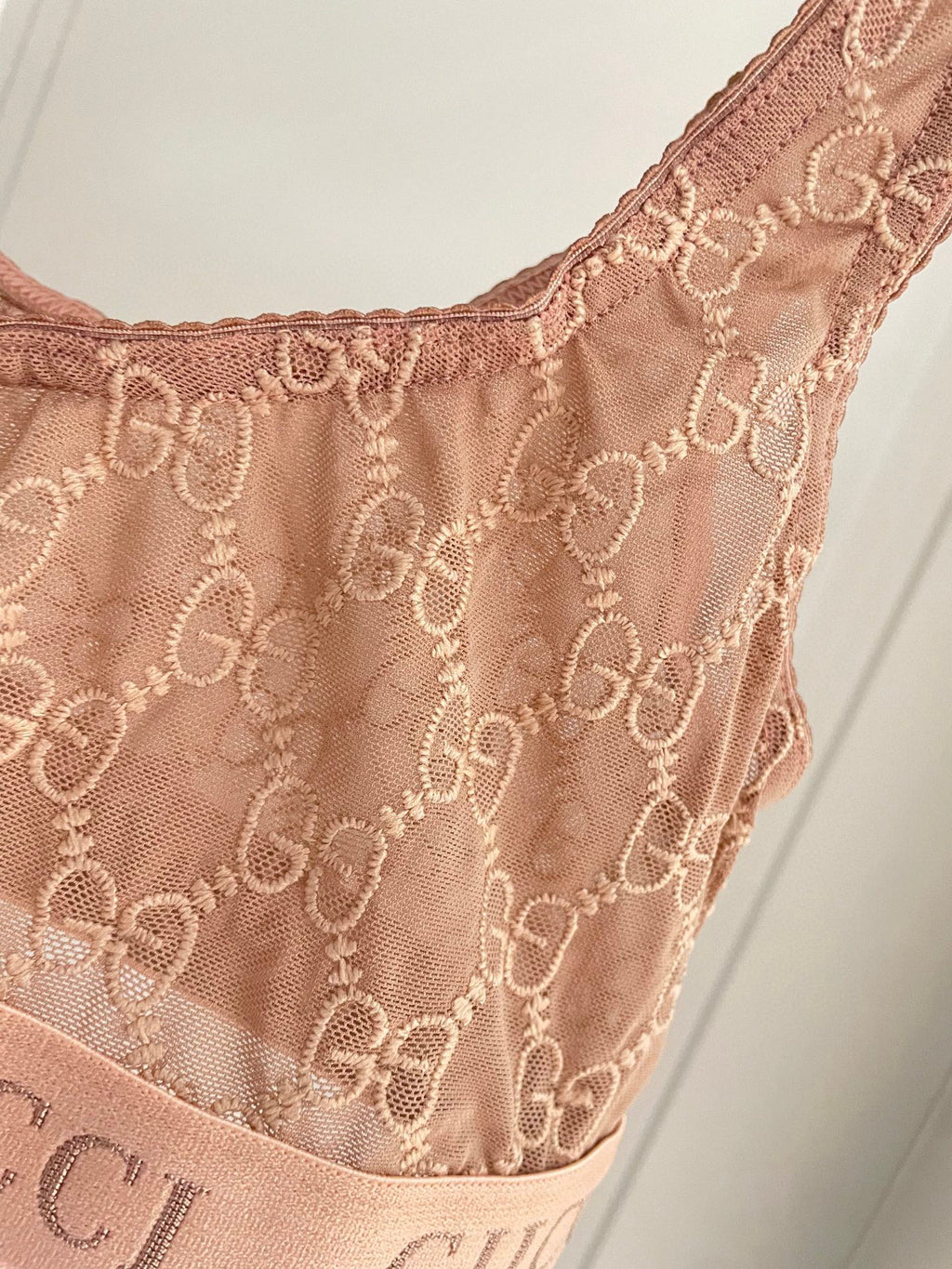 Embroidered Sheer Mesh Bodysuit – Deep V & Lace Detail