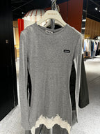 Sheer Lace-Trim Soft Grey Longline Top – Summer Edition