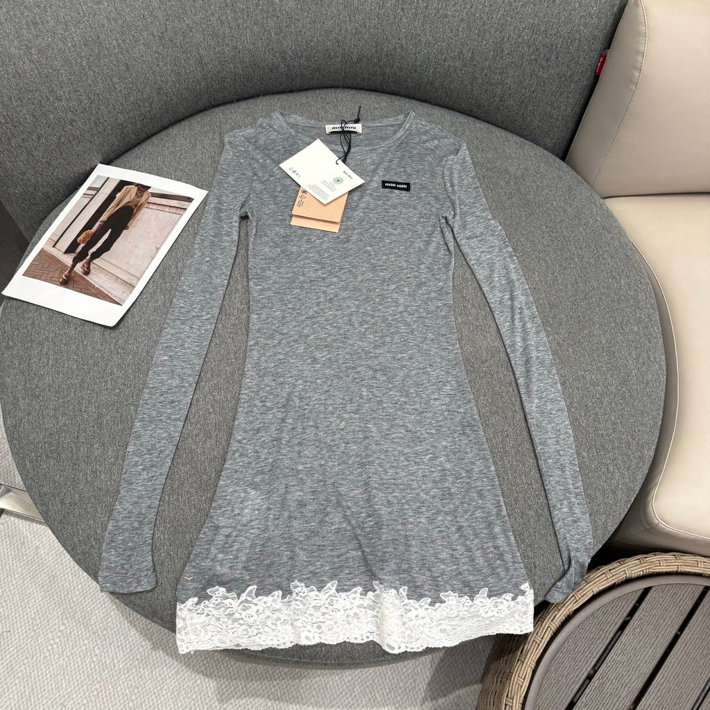 Sheer Lace-Trim Soft Grey Longline Top – Summer Edition