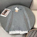 Sheer Lace-Trim Soft Grey Longline Top – Summer Edition