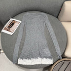 Sheer Lace-Trim Soft Grey Longline Top – Summer Edition