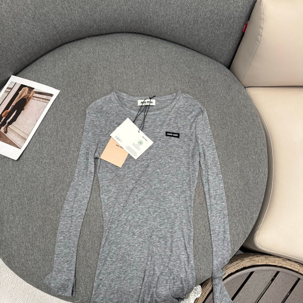 Sheer Lace-Trim Soft Grey Longline Top – Summer Edition