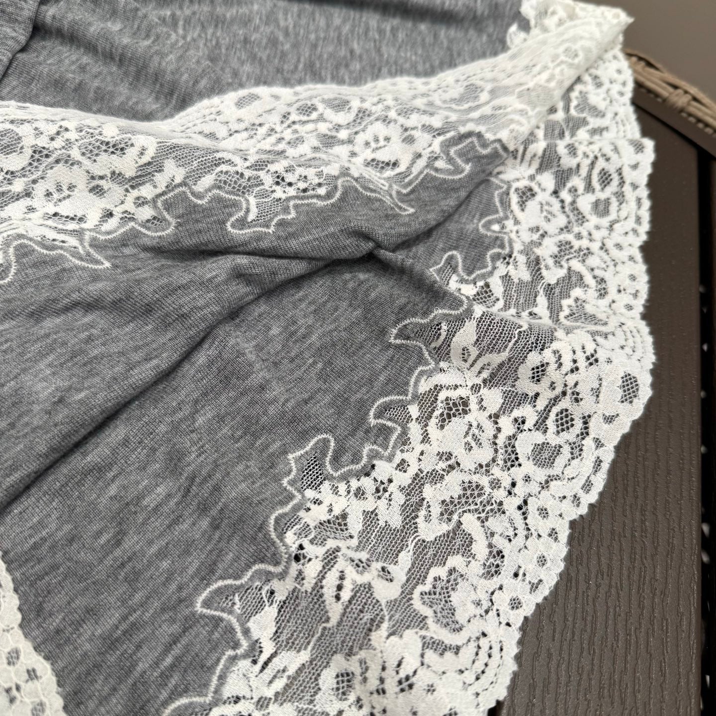 Sheer Lace-Trim Soft Grey Longline Top – Summer Edition