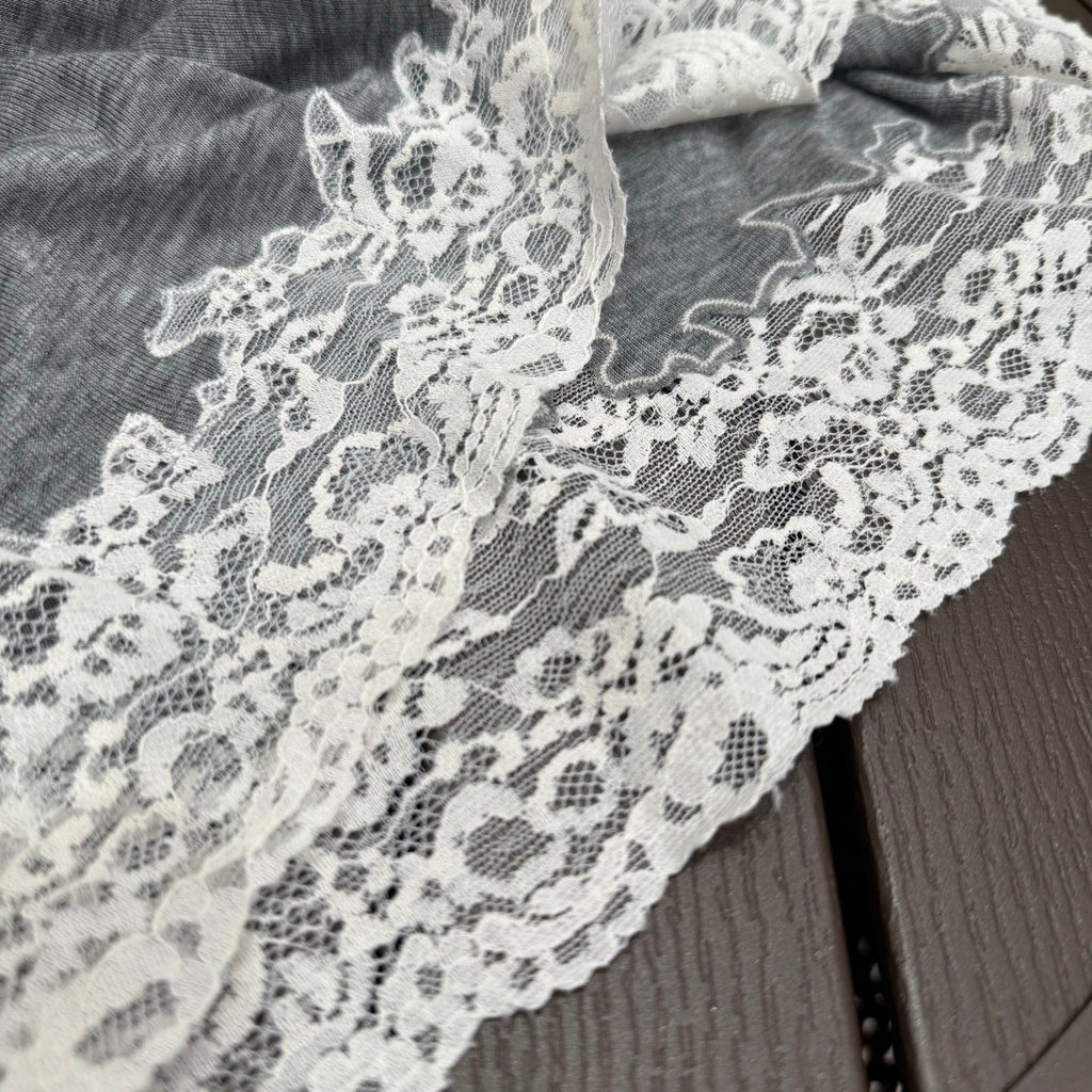 Sheer Lace-Trim Soft Grey Longline Top – Summer Edition