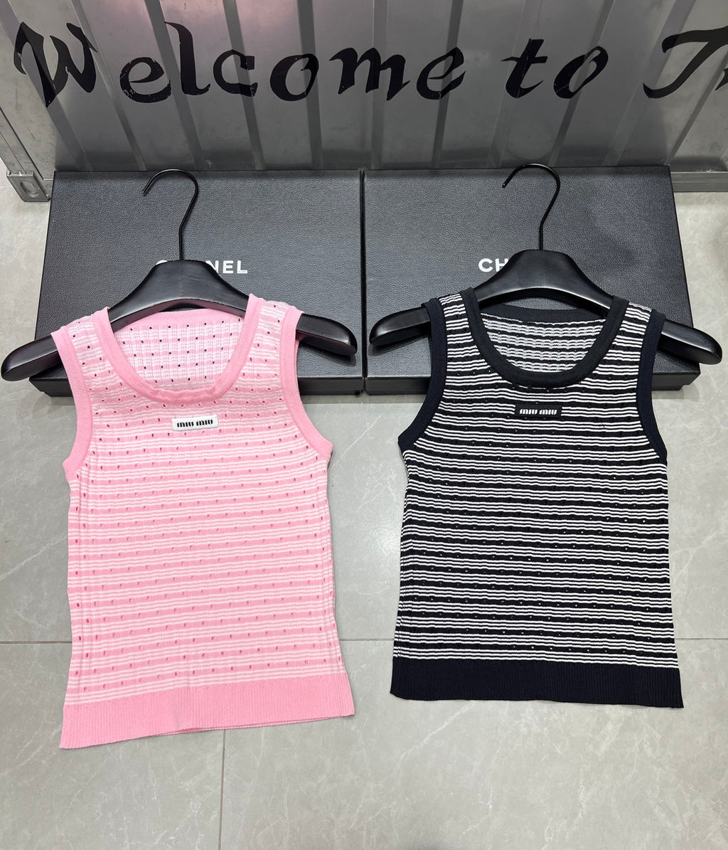 Eyelet Knit Letter Tank Top