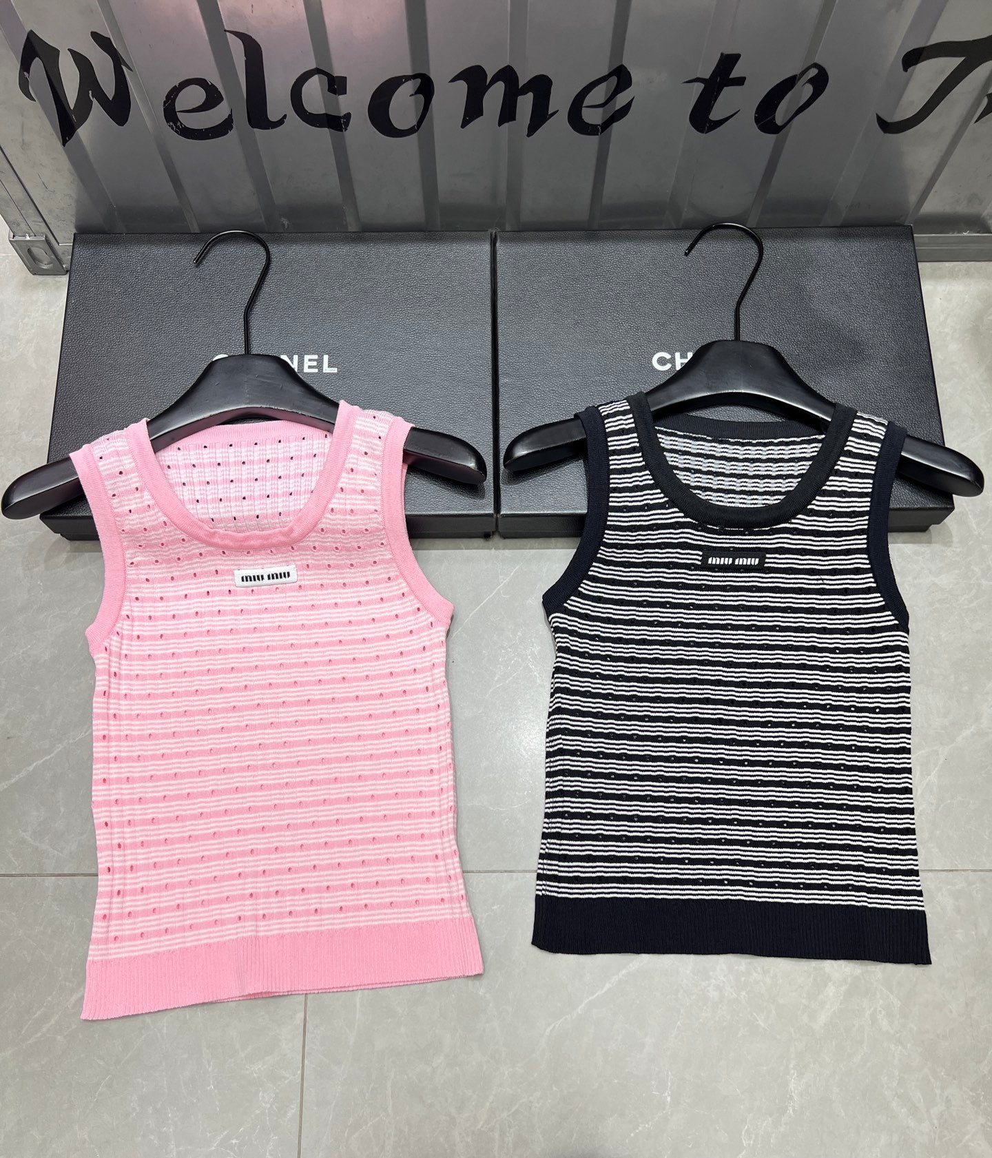 Eyelet Knit Letter Tank Top