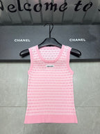 Eyelet Knit Letter Tank Top