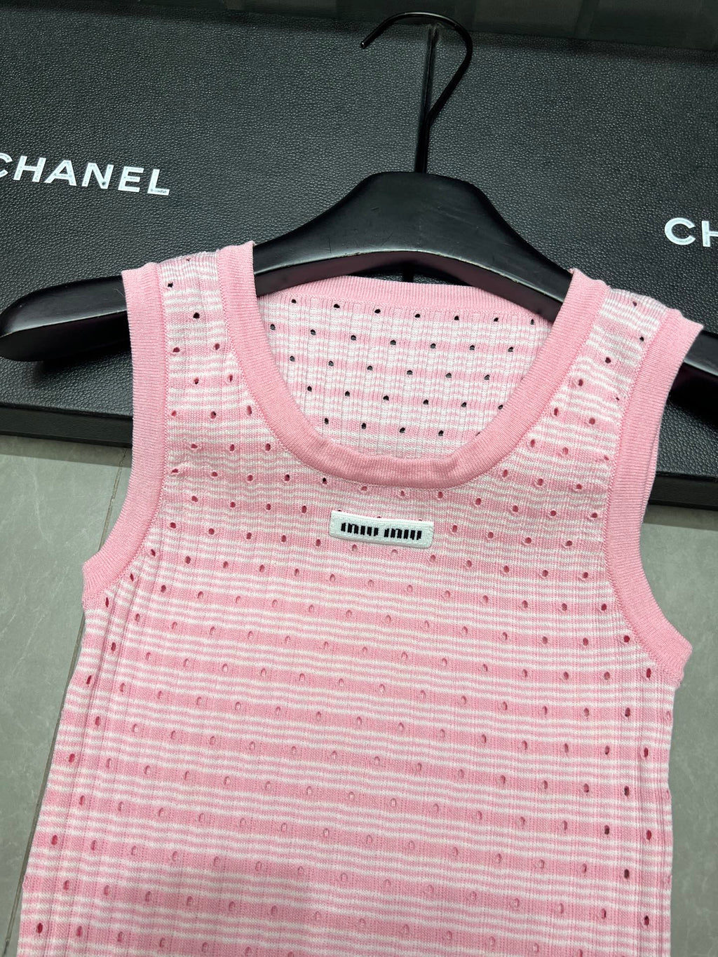 Eyelet Knit Letter Tank Top