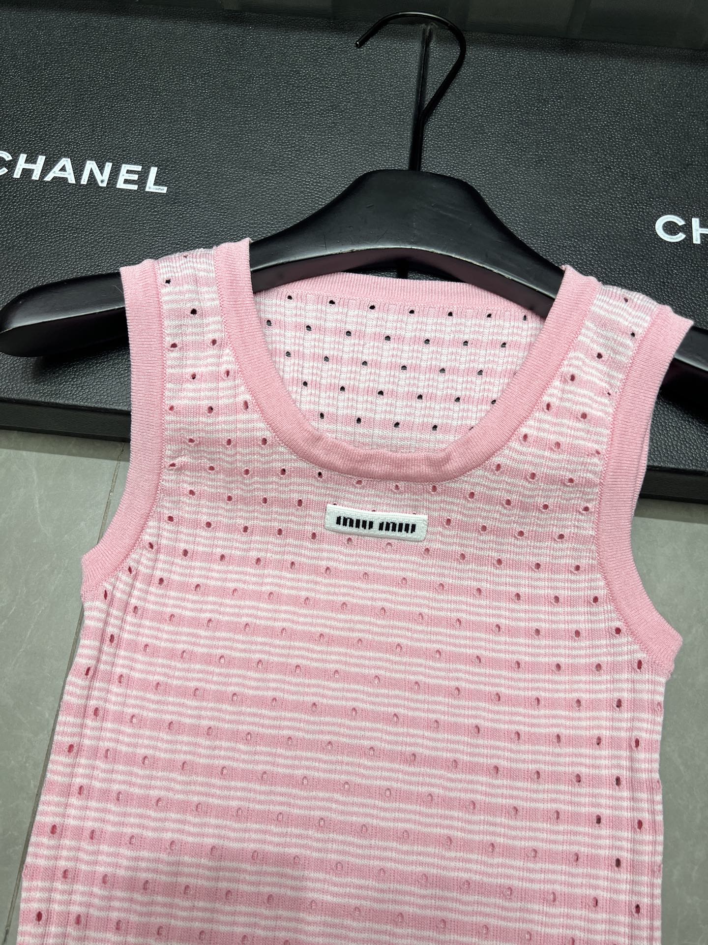 Eyelet Knit Letter Tank Top