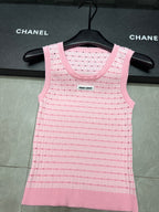 Eyelet Knit Letter Tank Top