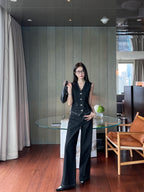 Two-Piece Contrast Stitch Denim Set – Vest & Pants