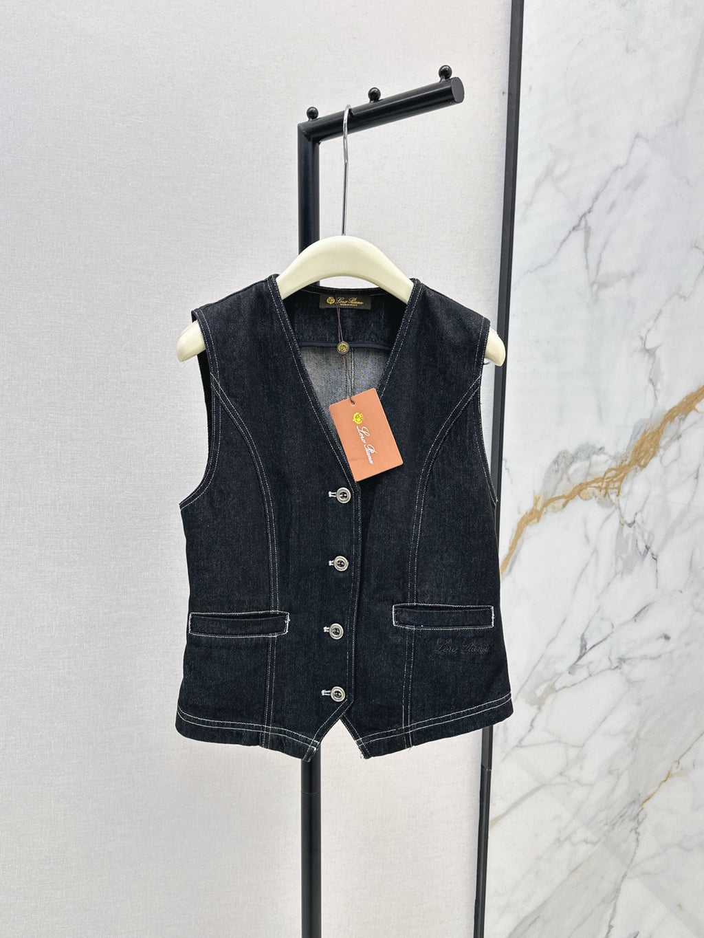 Two-Piece Contrast Stitch Denim Set – Vest & Pants