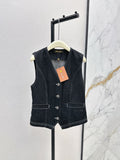 Two-Piece Contrast Stitch Denim Set – Vest & Pants