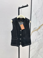 Two-Piece Contrast Stitch Denim Set – Vest & Pants