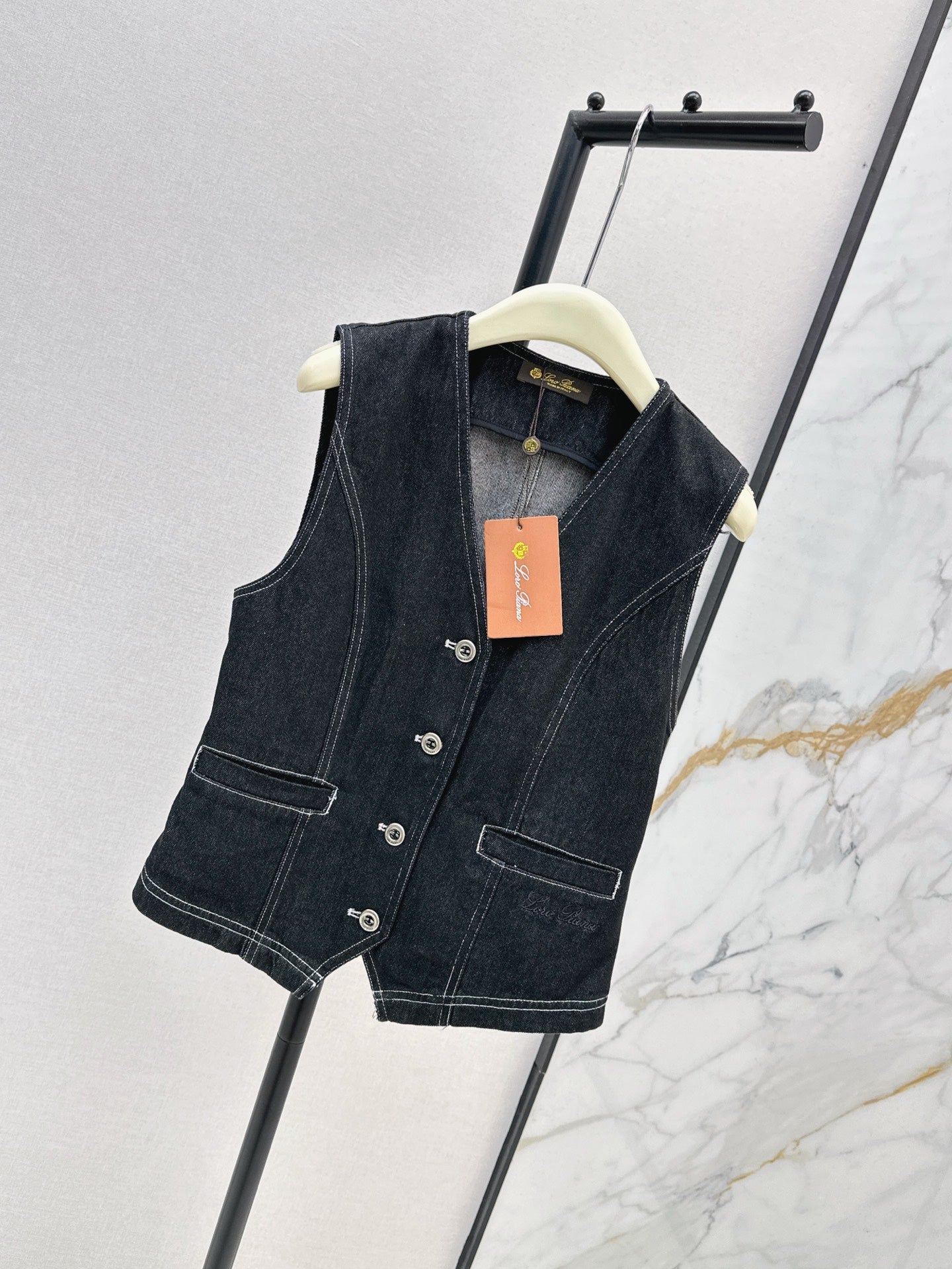 Two-Piece Contrast Stitch Denim Set – Vest & Pants