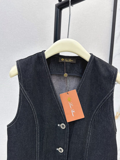 Two-Piece Contrast Stitch Denim Set – Vest & Pants