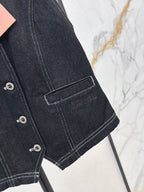 Two-Piece Contrast Stitch Denim Set – Vest & Pants