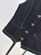 Two-Piece Contrast Stitch Denim Set – Vest & Pants