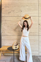 Lace-Embroidered Cropped Trousers