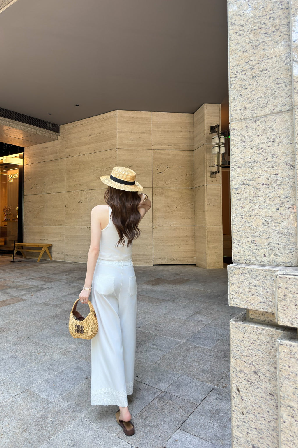 Lace-Embroidered Cropped Trousers