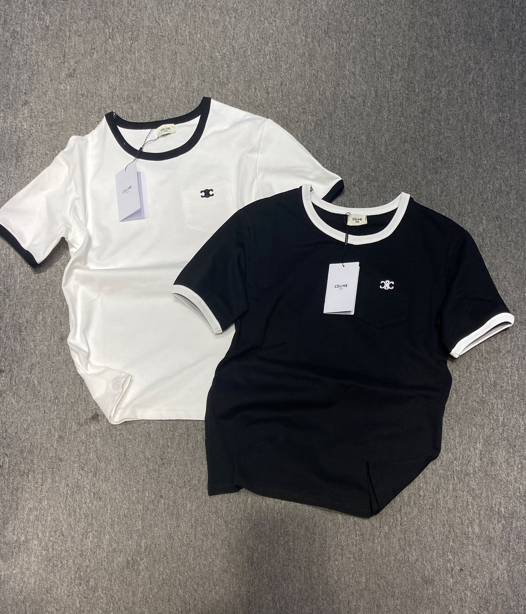 Unisex Contrast Neckline T-Shirt – Pocket Embroidery