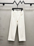 Unisex Printed Zip Straight-Leg Pants – White