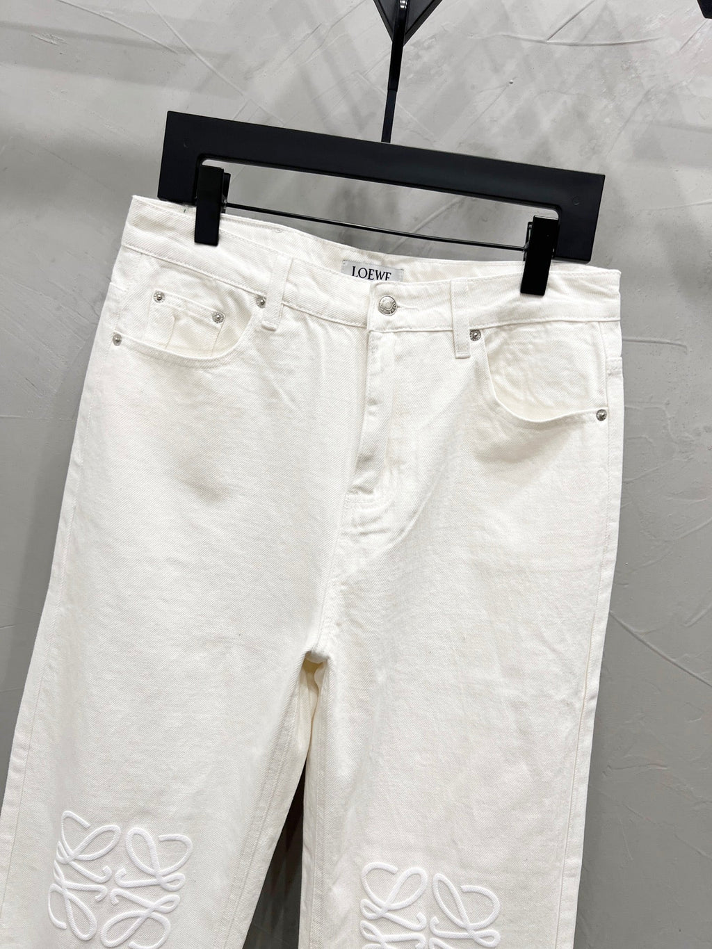 Unisex Printed Zip Straight-Leg Pants – White