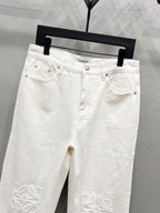 Unisex Printed Zip Straight-Leg Pants – White