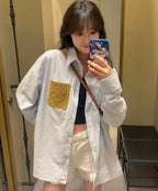 Unisex Striped Shirt with Leather Patch Logo