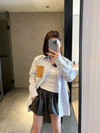 Unisex Striped Shirt with Leather Patch Logo