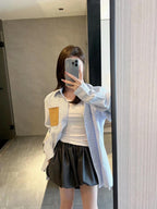 Unisex Striped Shirt with Leather Patch Logo