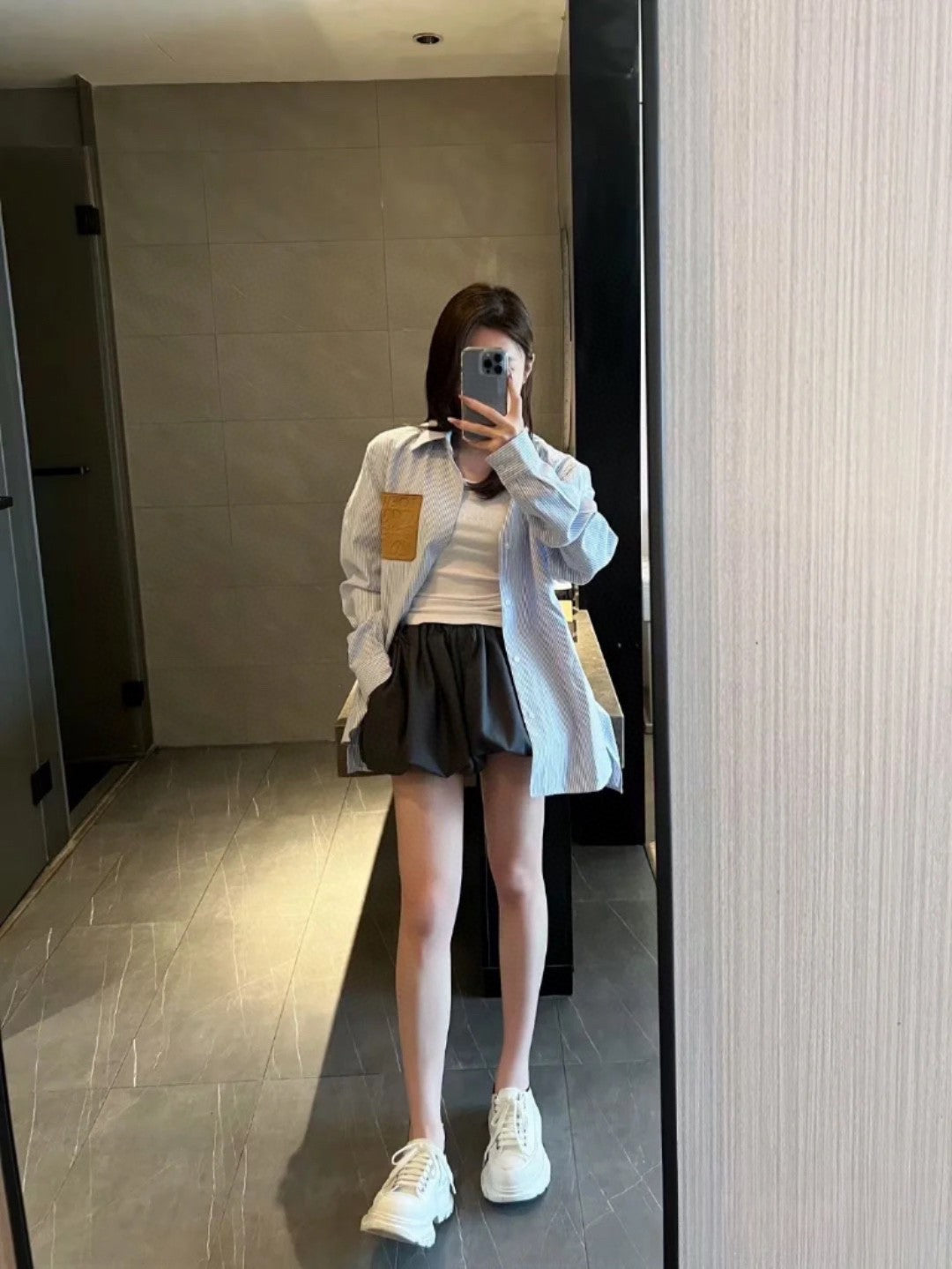 Unisex Striped Shirt with Leather Patch Logo