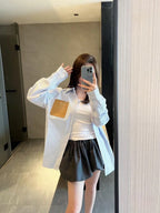 Unisex Striped Shirt with Leather Patch Logo