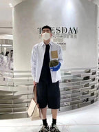 Unisex Striped Shirt with Leather Patch Logo