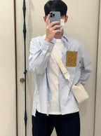 Unisex Striped Shirt with Leather Patch Logo