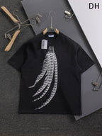 Unisex Feather Print Round-Neck T-Shirt