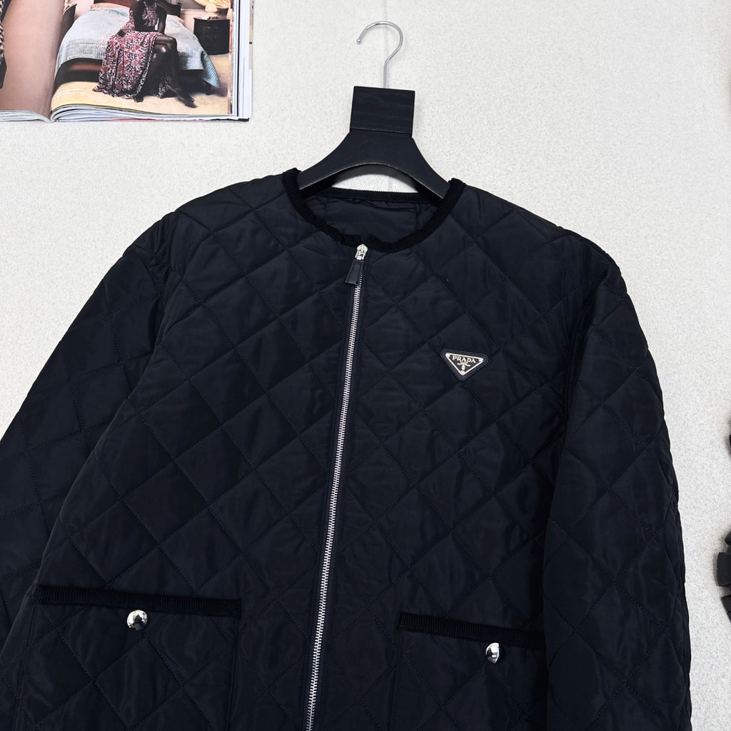 Autumn/Winter Quilted Nylon Round-Neck Jacket