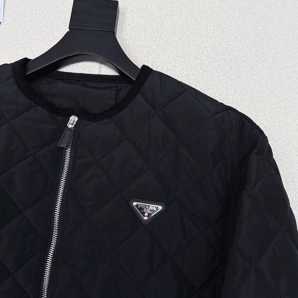 Autumn/Winter Quilted Nylon Round-Neck Jacket