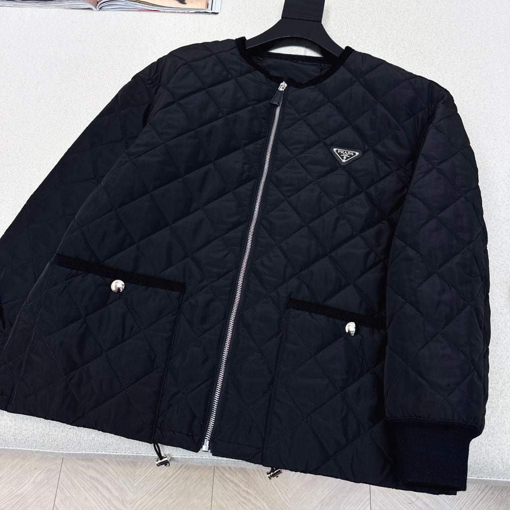 Autumn/Winter Quilted Nylon Round-Neck Jacket