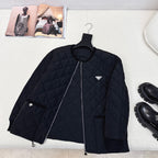Autumn/Winter Quilted Nylon Round-Neck Jacket