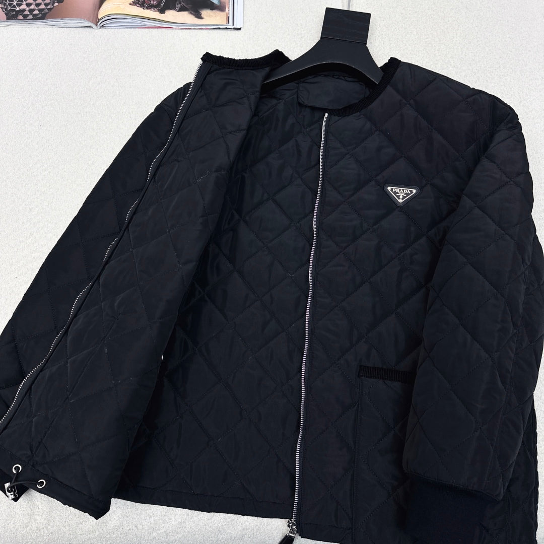 Autumn/Winter Quilted Nylon Round-Neck Jacket