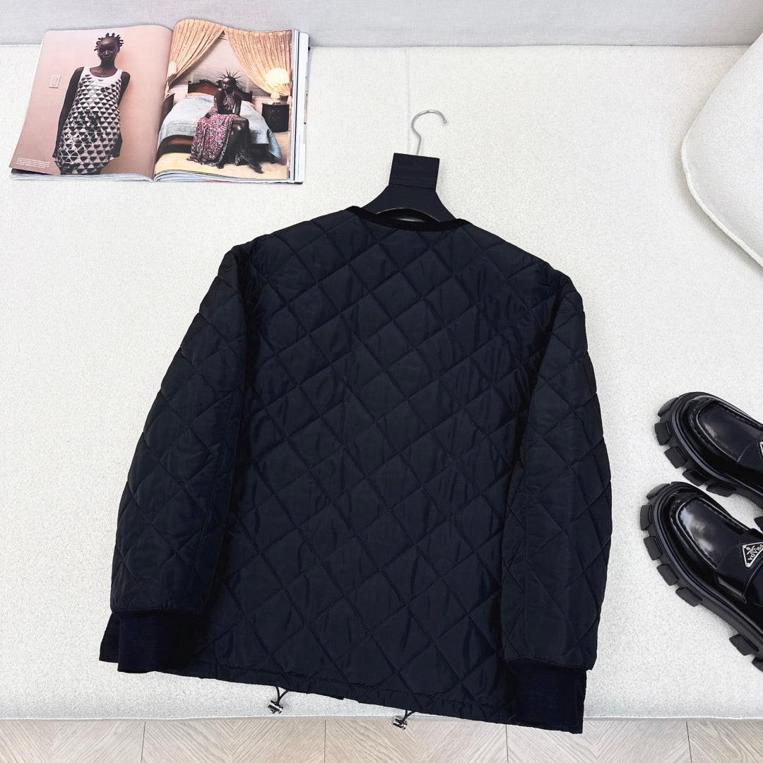 Autumn/Winter Quilted Nylon Round-Neck Jacket