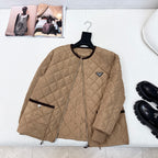 Autumn/Winter Quilted Nylon Round-Neck Jacket