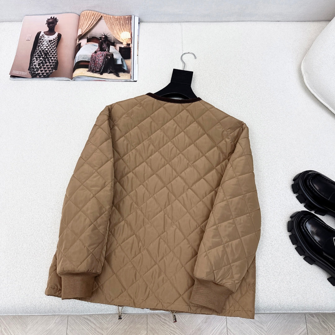 Autumn/Winter Quilted Nylon Round-Neck Jacket