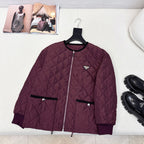 Autumn/Winter Quilted Nylon Round-Neck Jacket
