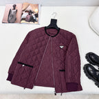 Autumn/Winter Quilted Nylon Round-Neck Jacket