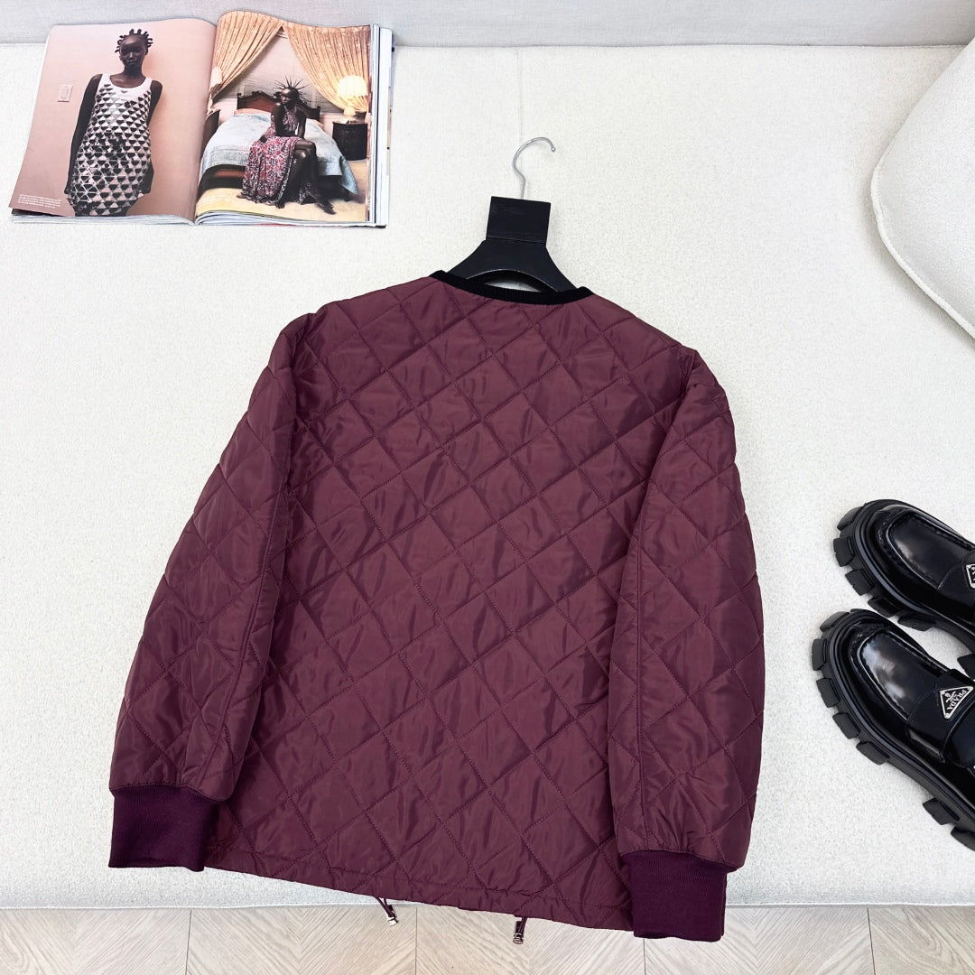 Autumn/Winter Quilted Nylon Round-Neck Jacket