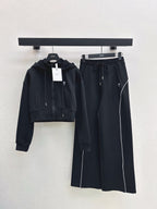 D Cropped Hooded Jacket &amp; Elastic Waist Casual Pants Set